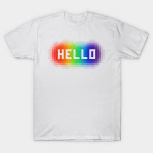 Pixelated Stencilled Hello on Rainbow Spraypaint T-Shirt